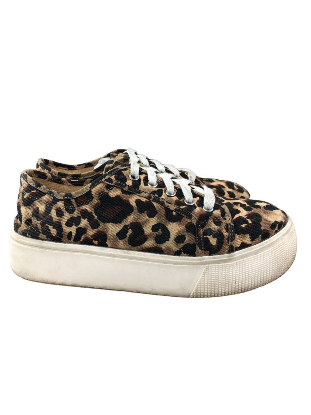 R2 Women's Size 8.5M Emma Brown Black Cream Animal Print Canvas Sneakers Y2K